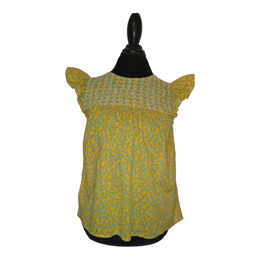 J. Crew 100% Cotton Smocked Ruffled Blouse Floral Embroidered Xs